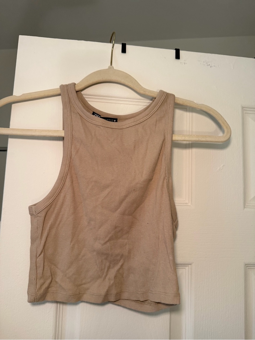 Zara Ribbed Tank Crop Top - Neutral Beige